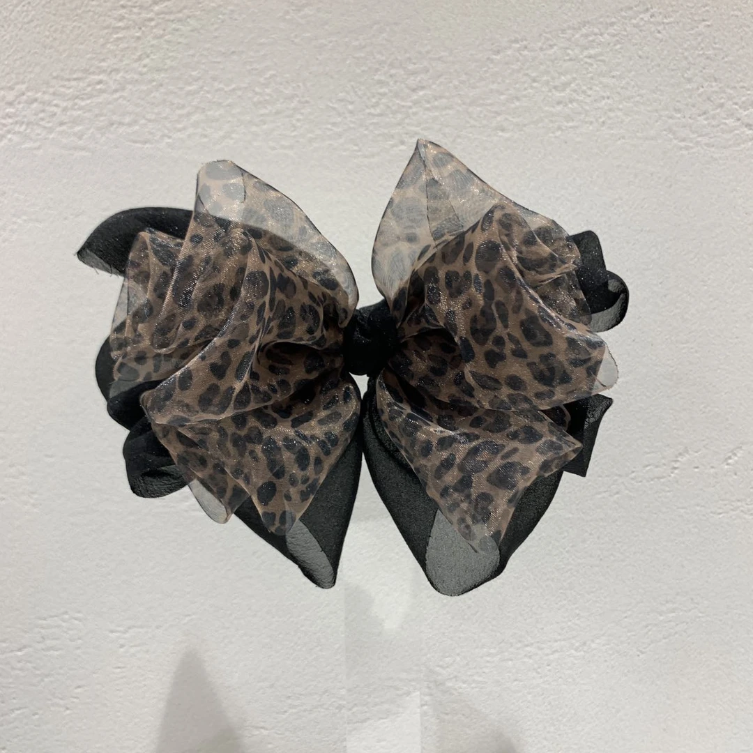GREBUTY 5535 简约百搭豹纹多层蝴蝶结弹簧夹