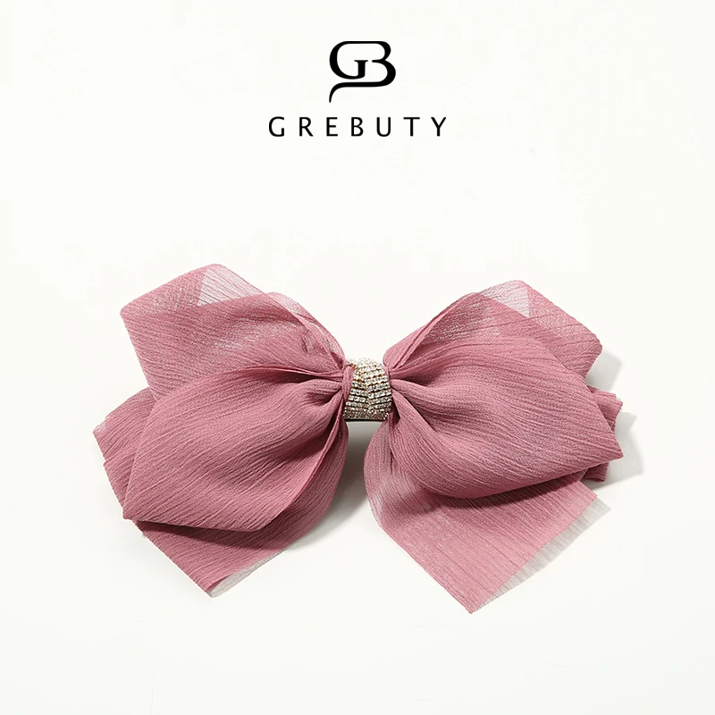 GREBUTY 4376 新品豆沙粉蝴蝶结弹簧夹