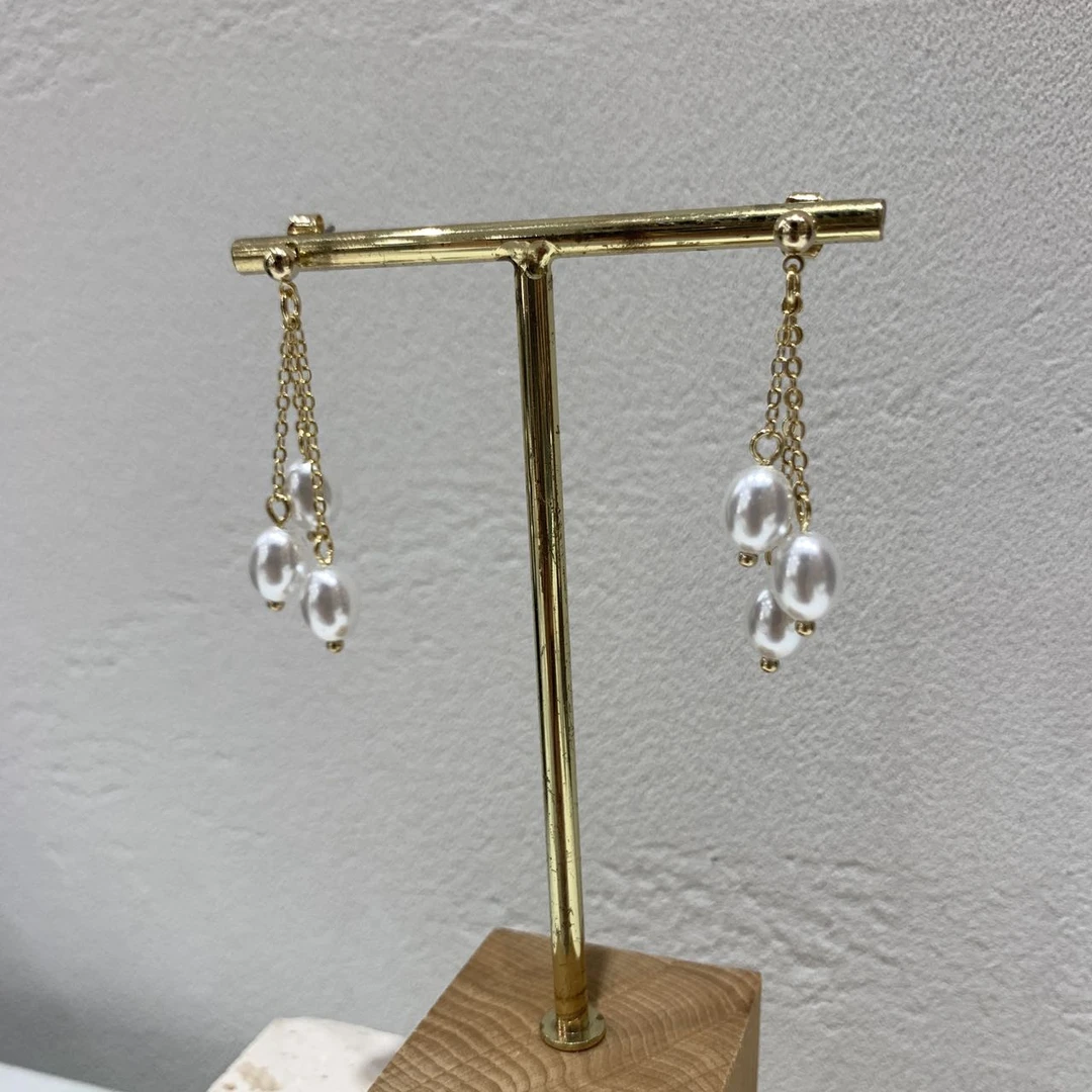 铜合金亚克力耳饰  5484 简约百搭白色珠珠流苏耳钉耳饰