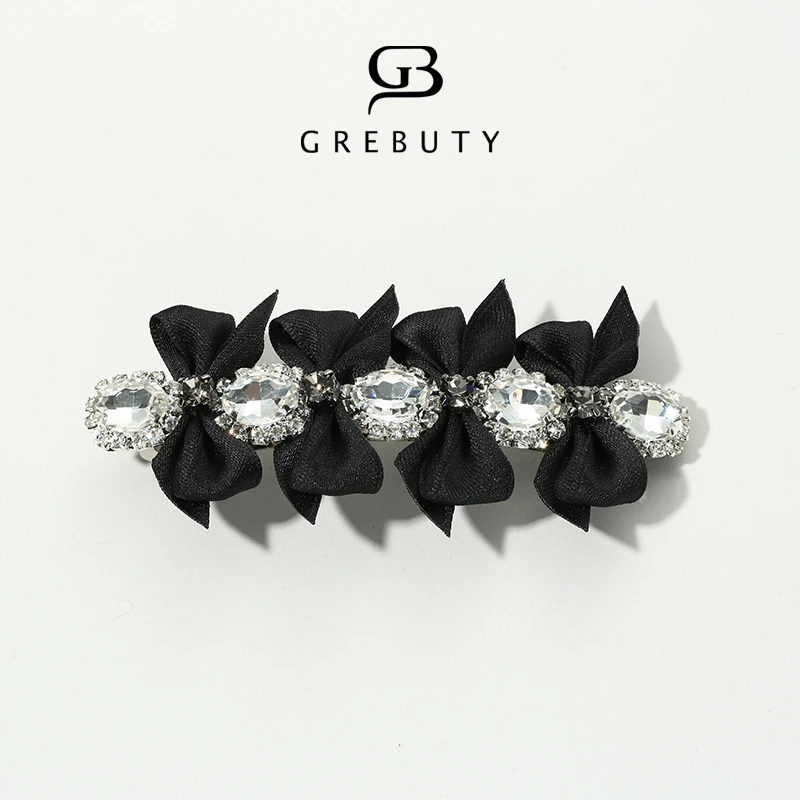 GREBUTY 铜合金发饰 2682 新款黑色蝴蝶结锆石发夹