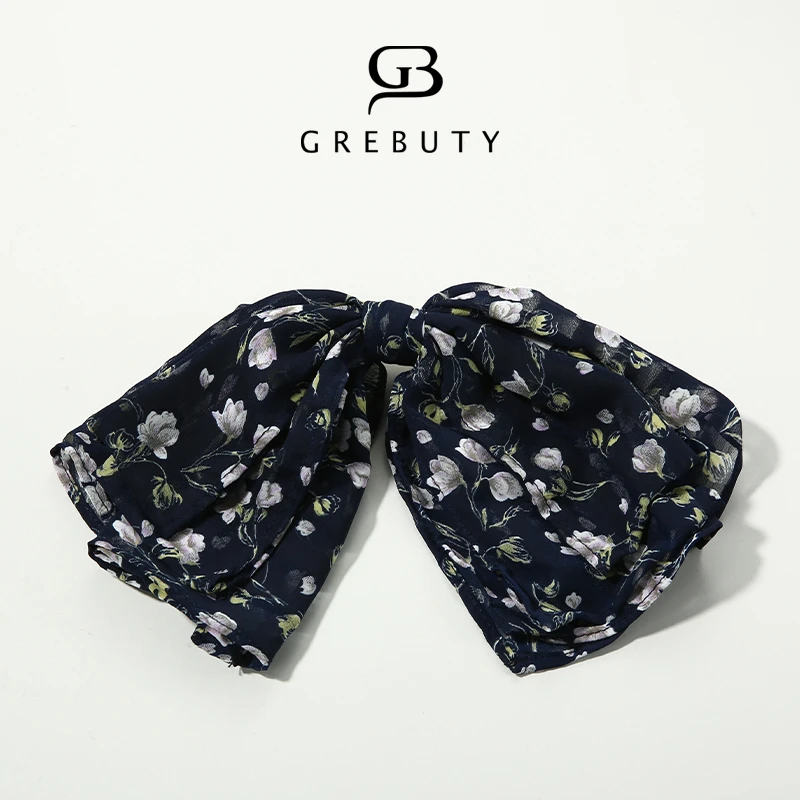 GREBUTY 非金属布艺发饰 2264 新品紫色花纹蝴蝶结弹簧夹