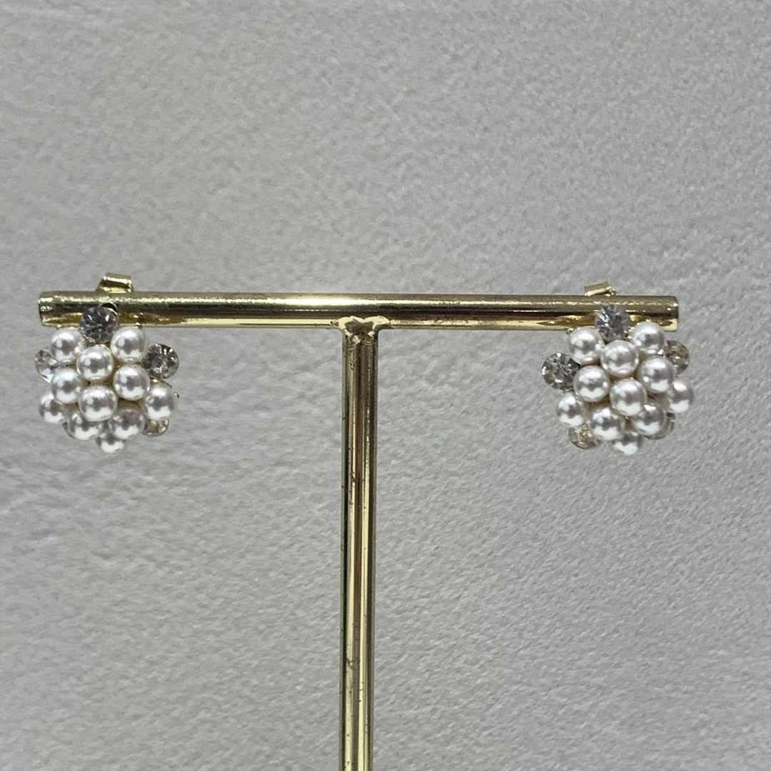 铜合金亚克力耳饰 MD E015【爆米花】简约百搭珠珠钻闪耳钉耳饰