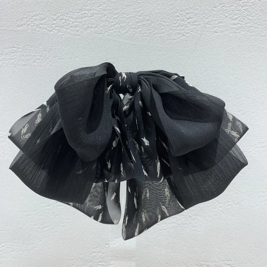 GREBUTY 4818 黑色气质优雅多层蝴蝶结弹簧夹