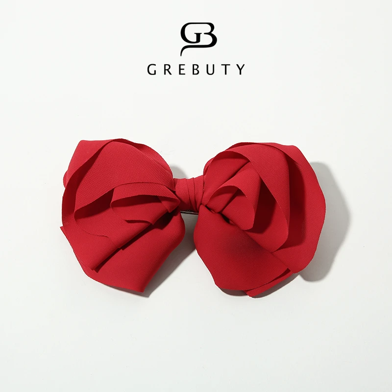 GREBUTY 非金属布艺发饰 1156 新品红色蝴蝶结弹簧夹
