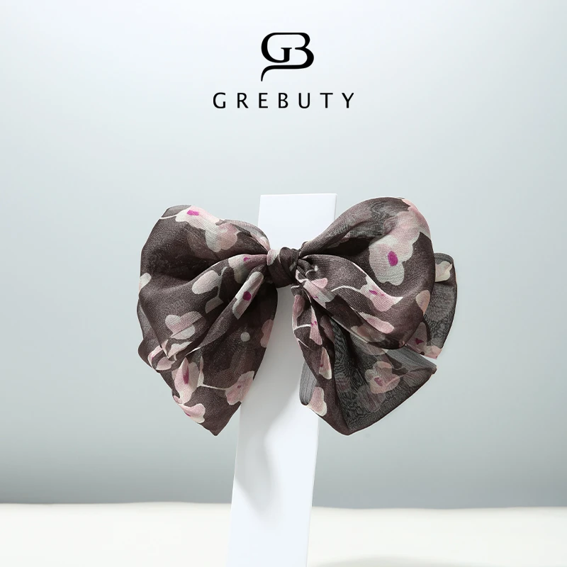 GREBUTY 4614 【水墨桃花】韩版轻奢蝴蝶结弹簧夹