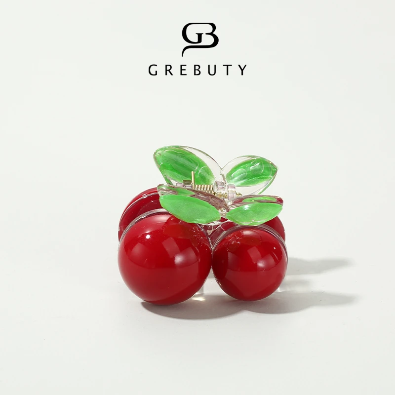 GREBUTY 4547 新品红色珠珠樱桃小抓夹