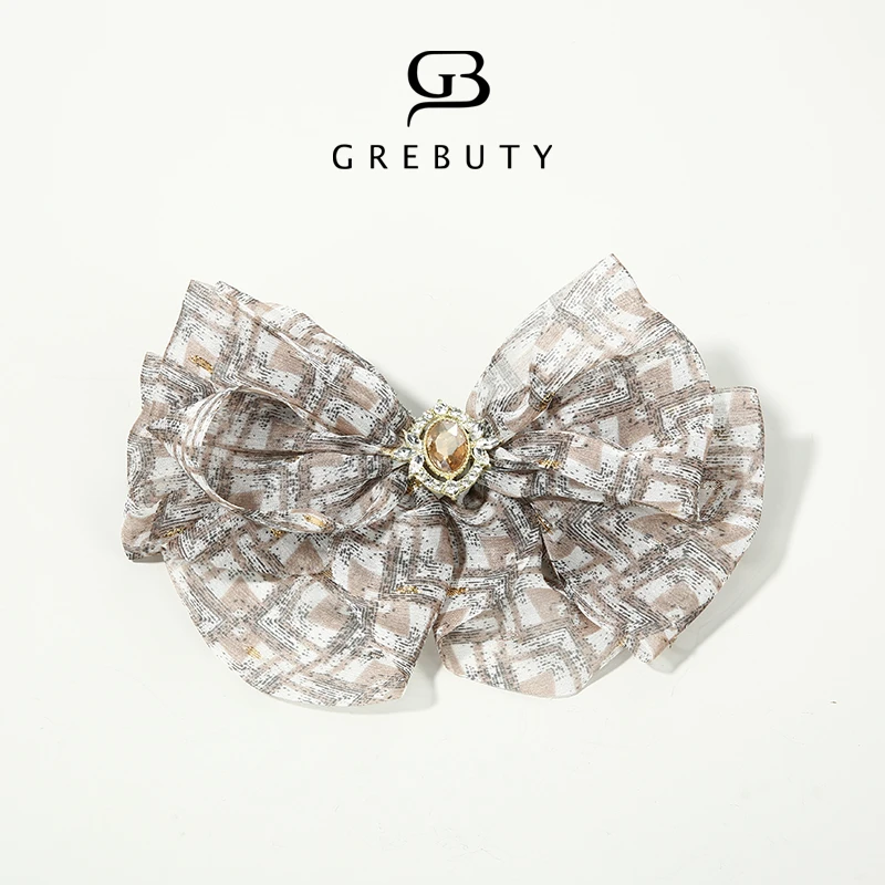 GREBUTY 4419 新品咖色拼色细闪蝴蝶结发饰