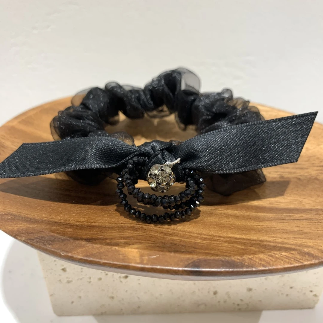 GREBUTY 5317 简约黑色流苏蝴蝶结发圈