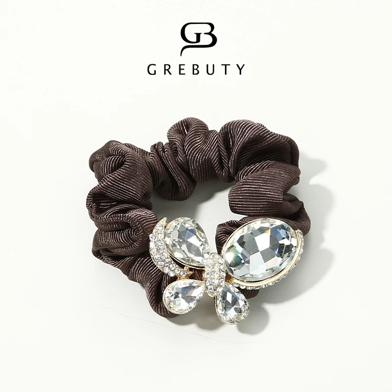 GREBUTY 非金属发饰 4233 新品白色锆石闪闪蝴蝶结发绳发饰