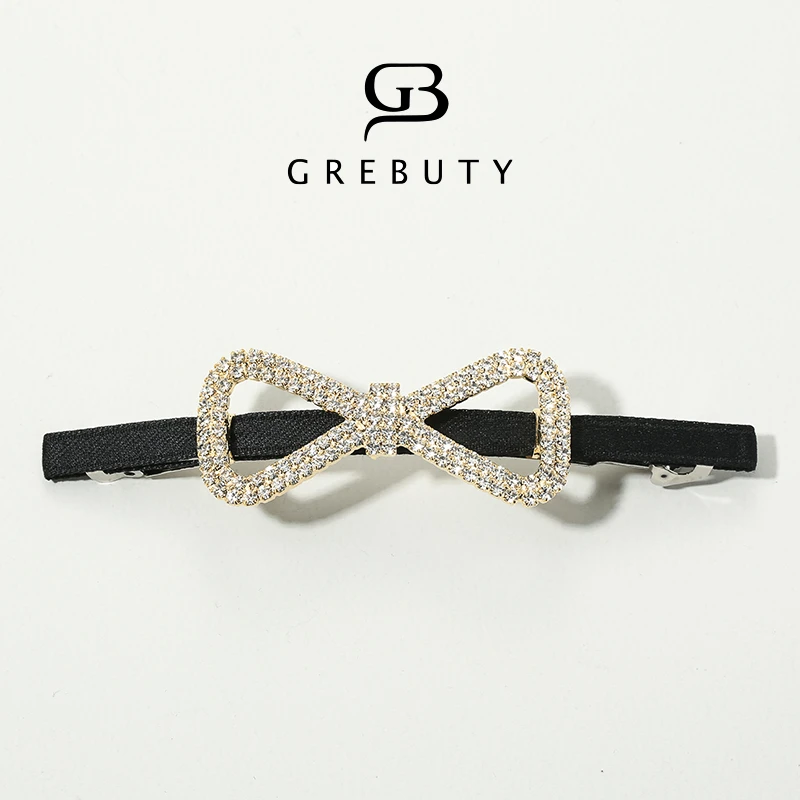GREBUTY 3850 新品白色闪闪蝴蝶结一字弹簧夹