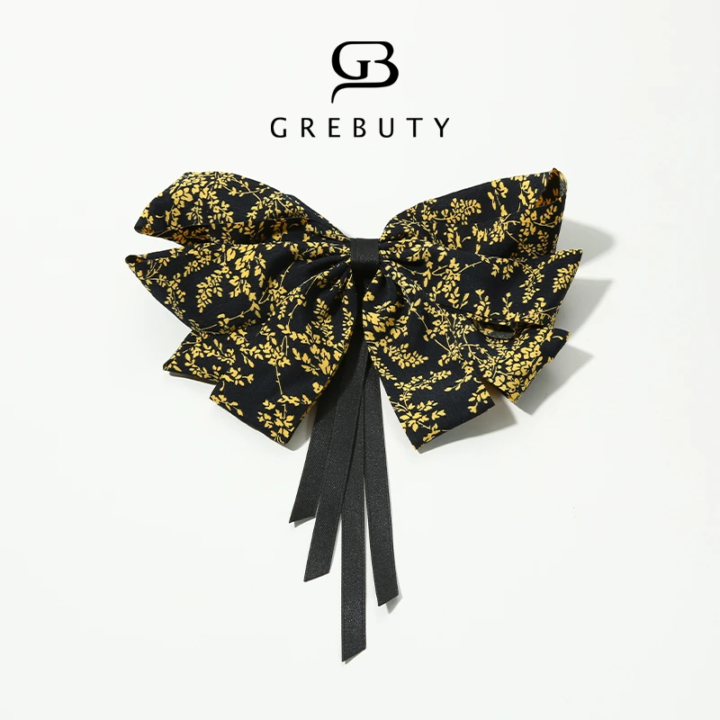 GREBUTY 非金属布艺发饰 新品 3699【忆秋】黑色蝴蝶结弹簧夹