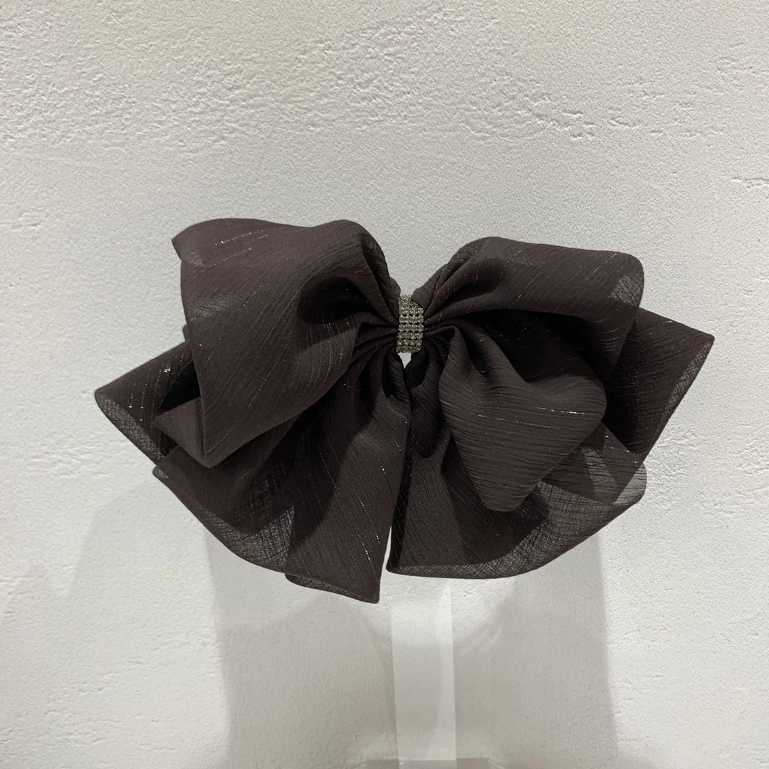 GREBUTY 5625 简约百搭咖色细闪多层蝴蝶结弹簧夹