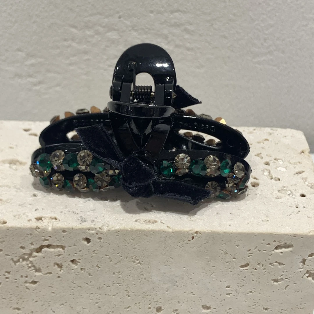 GREBUTY 5606 简约百搭绿色水晶闪闪蝴蝶结7cm抓夹