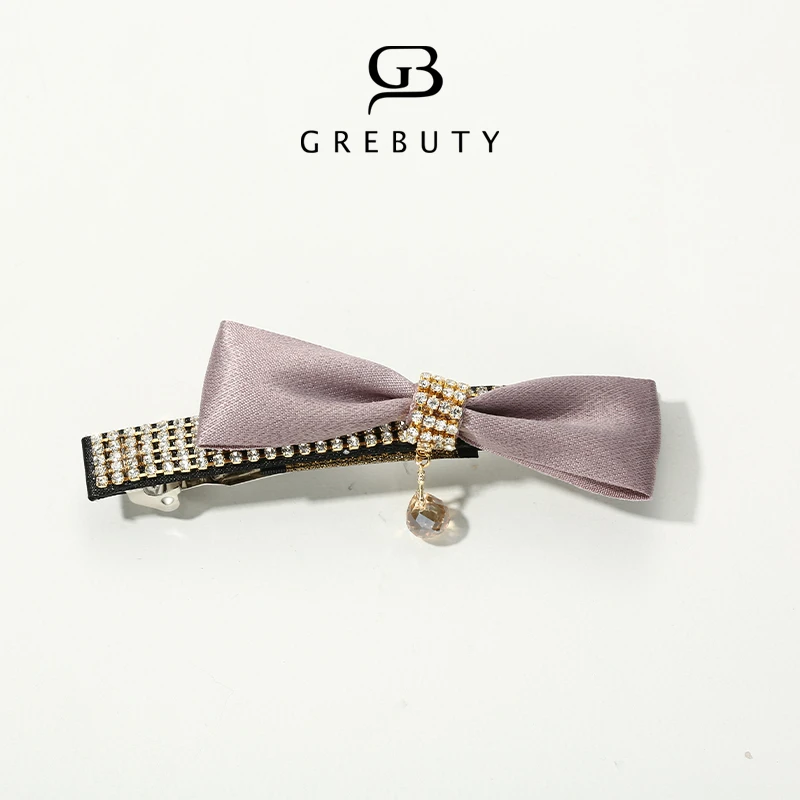 GREBUTY 3437 新品淡紫色闪闪蝴蝶结发夹