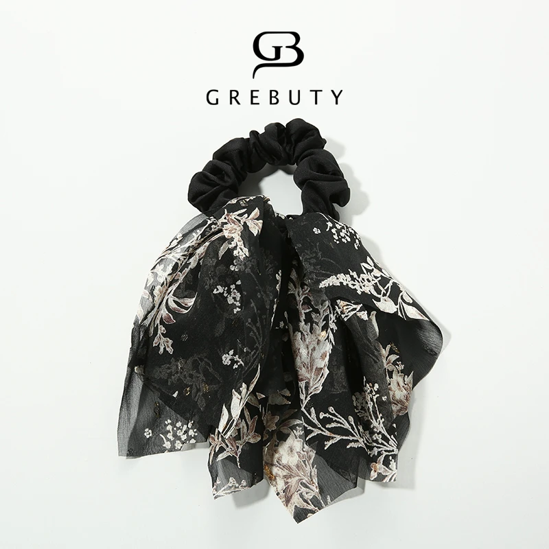 GREBUTY 4552 新品黑色细闪蝴蝶结发圈发饰