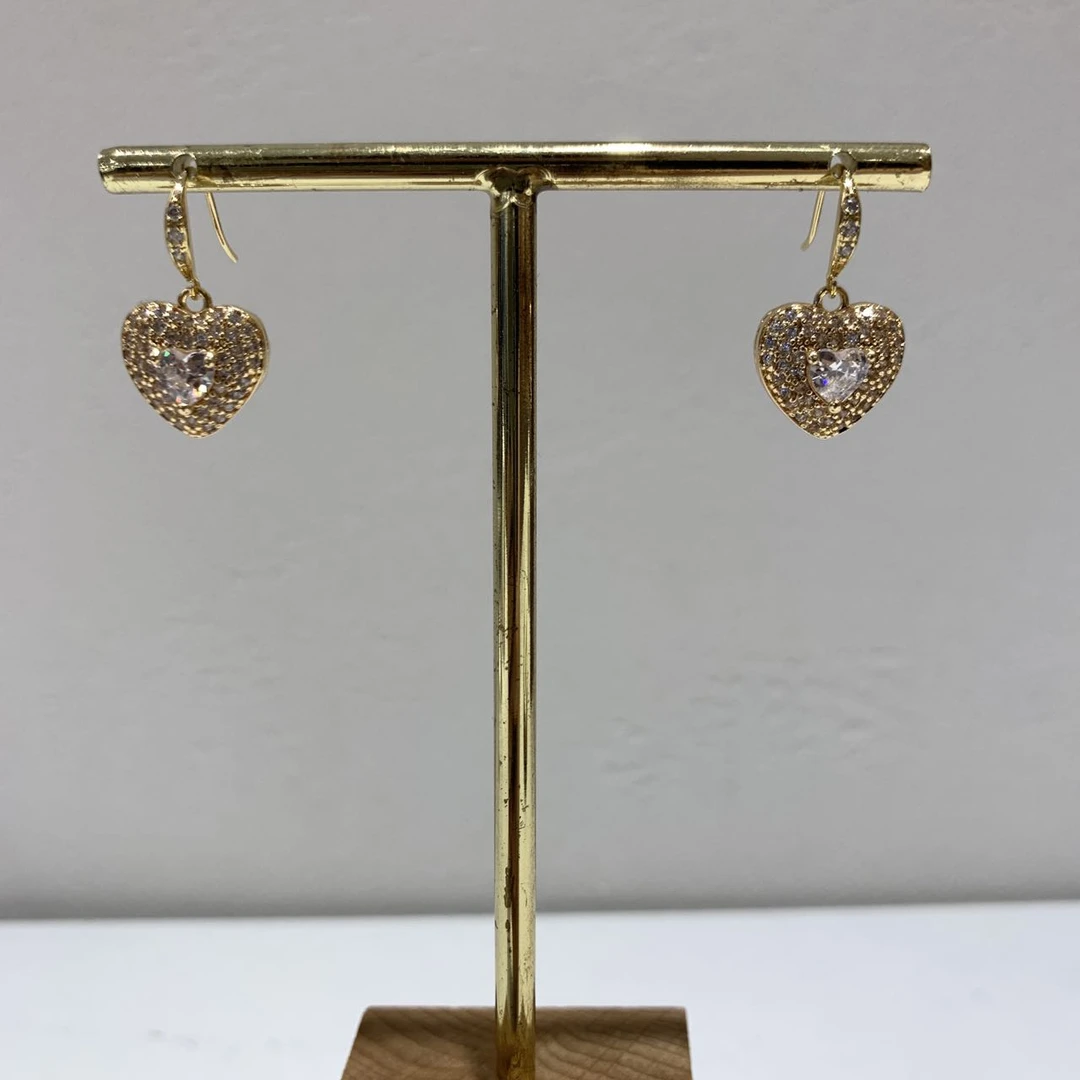 铜合金亚克力耳饰  5222 简约轻奢香槟色闪闪心心耳钩耳饰