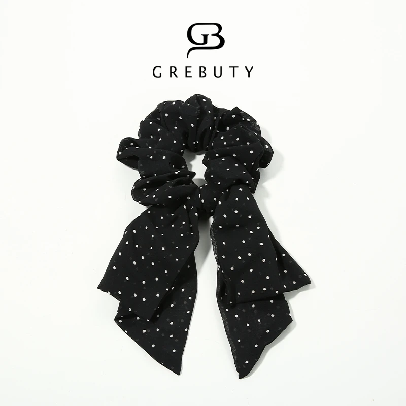 GREBUTY 非金属布艺发饰 3024 白色波点蝴蝶结发绳