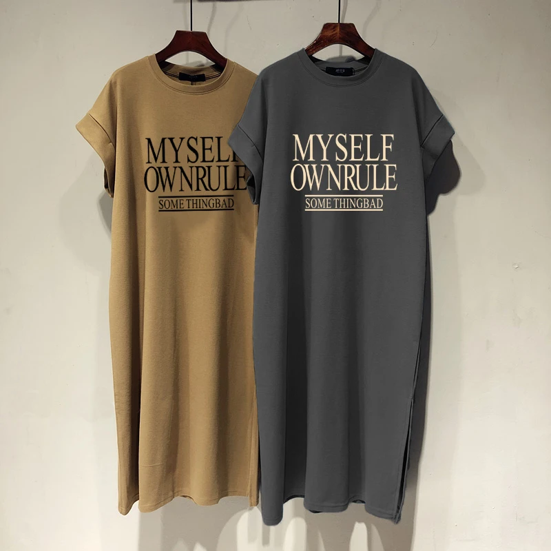 连衣裙女夏季2024新款设计感宽松休闲洋气飞飞袖T恤裙开叉长裙潮