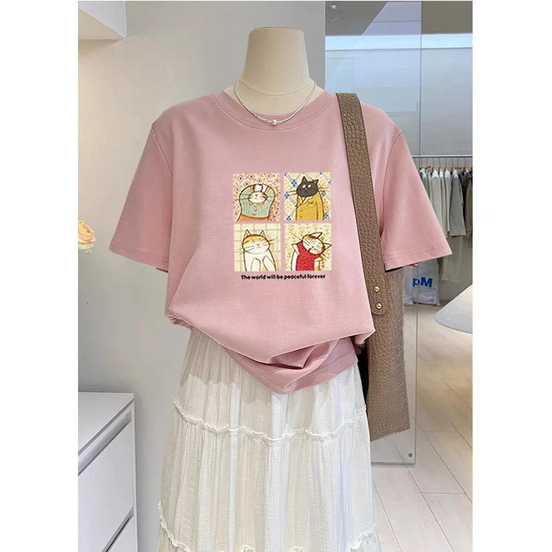 2024新款正肩短袖t恤女高端时尚百搭洋气粉色上衣薄款打底衫夏季