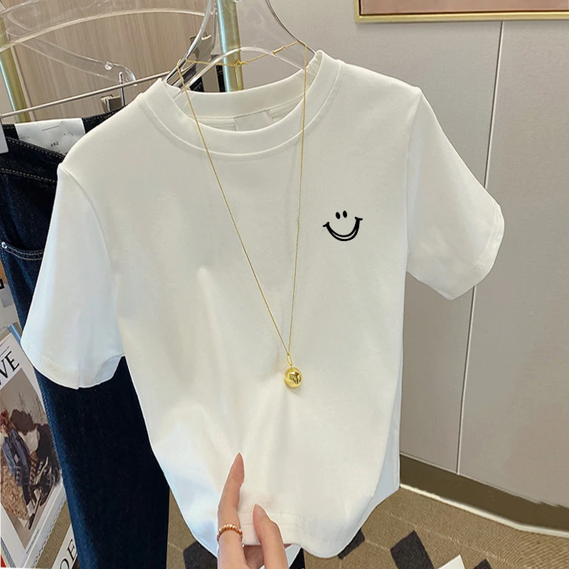 小众设计感正肩磨毛短袖T恤女时尚百搭减龄显瘦短款上衣打底衫潮