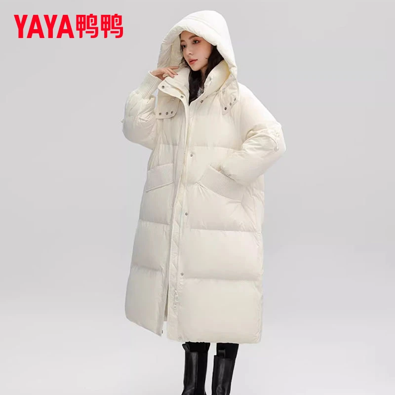 YAYA/鸭鸭【新国标90绒】羽绒服中长款可拆卸帽保暖直播面包服外套