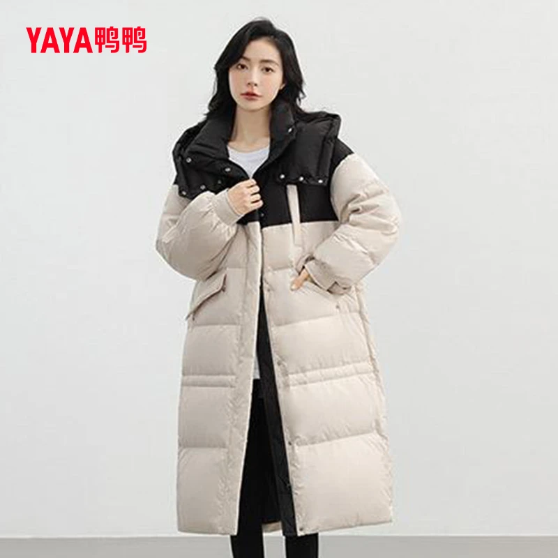 YAYA/鸭鸭新品秋冬女士加厚连帽保暖中长款女款休闲冬季羽绒服女