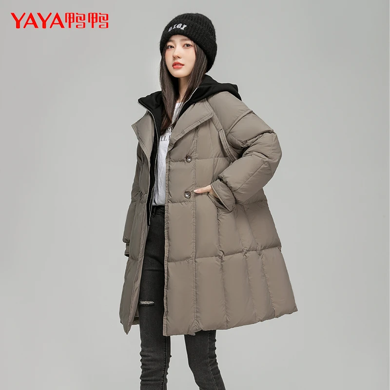 YAYA/鸭鸭【YE3B617083U】小个子韩版时尚冬季中长款保暖羽绒外套
