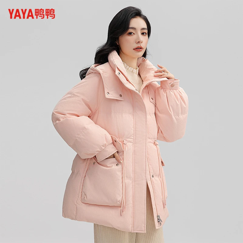 YAYA/鸭鸭新款中长款羽绒服时尚连帽宽松休闲加厚女士YE3B601353J