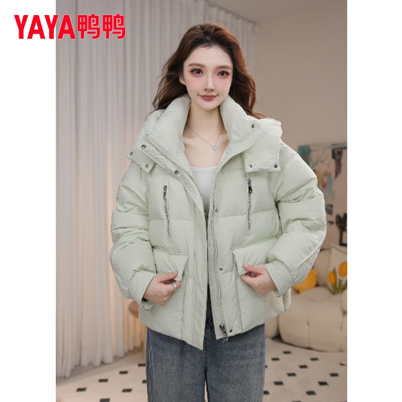 YAYA/鸭鸭短款羽绒服冬新尚防风连帽保暖直播服外套【新国标90绒】