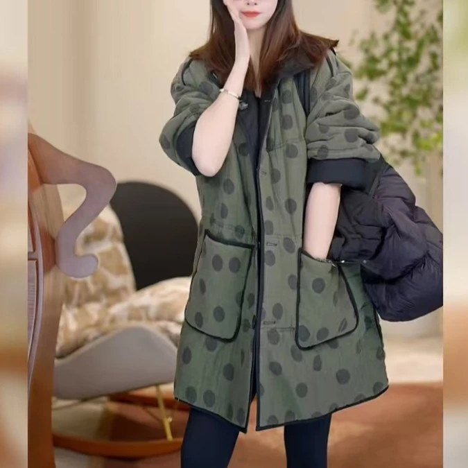 双面穿高端轻奢气质时尚棉服外套女2024冬季新款时尚百搭波点衣服