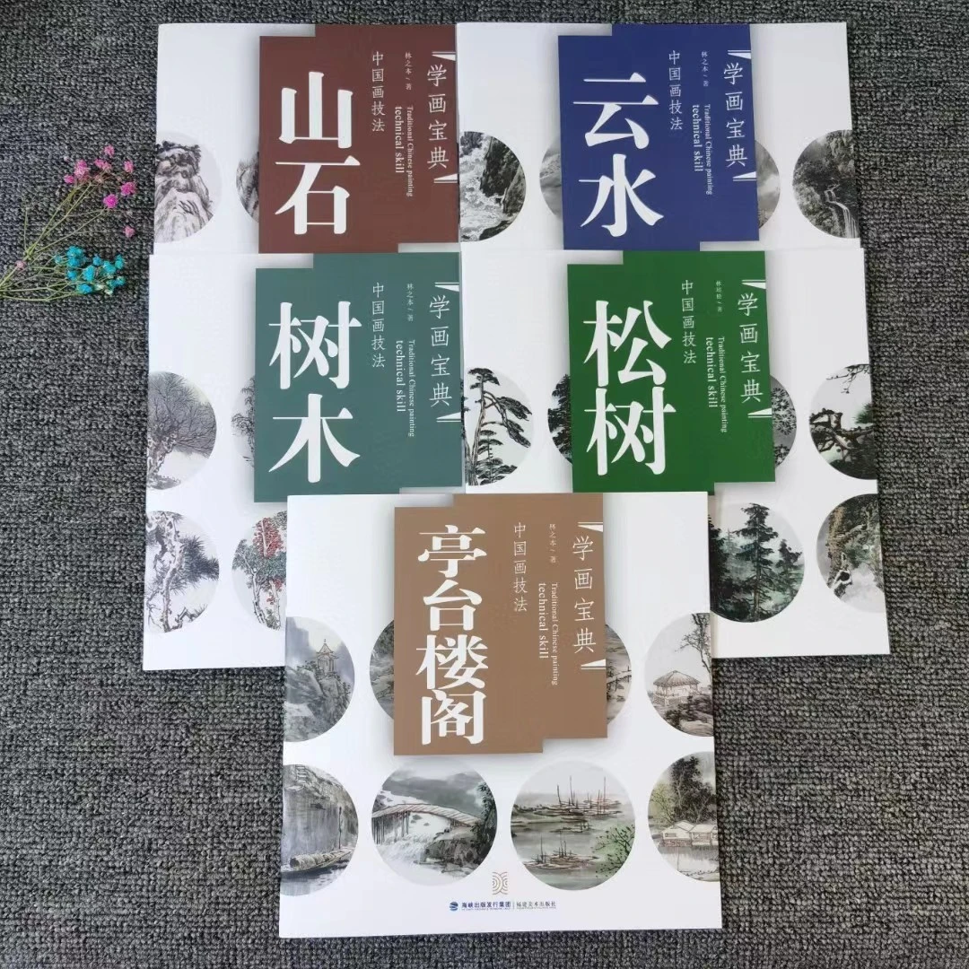 学画宝典 山石云水书目松树亭台技法写意山水的画法步骤 国画入门