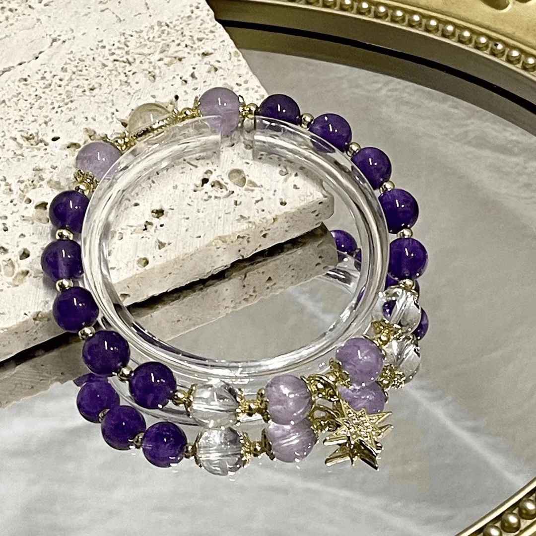 E2263《鸢尾》紫水晶白水晶轻奢手串单圈手链多样性发其一