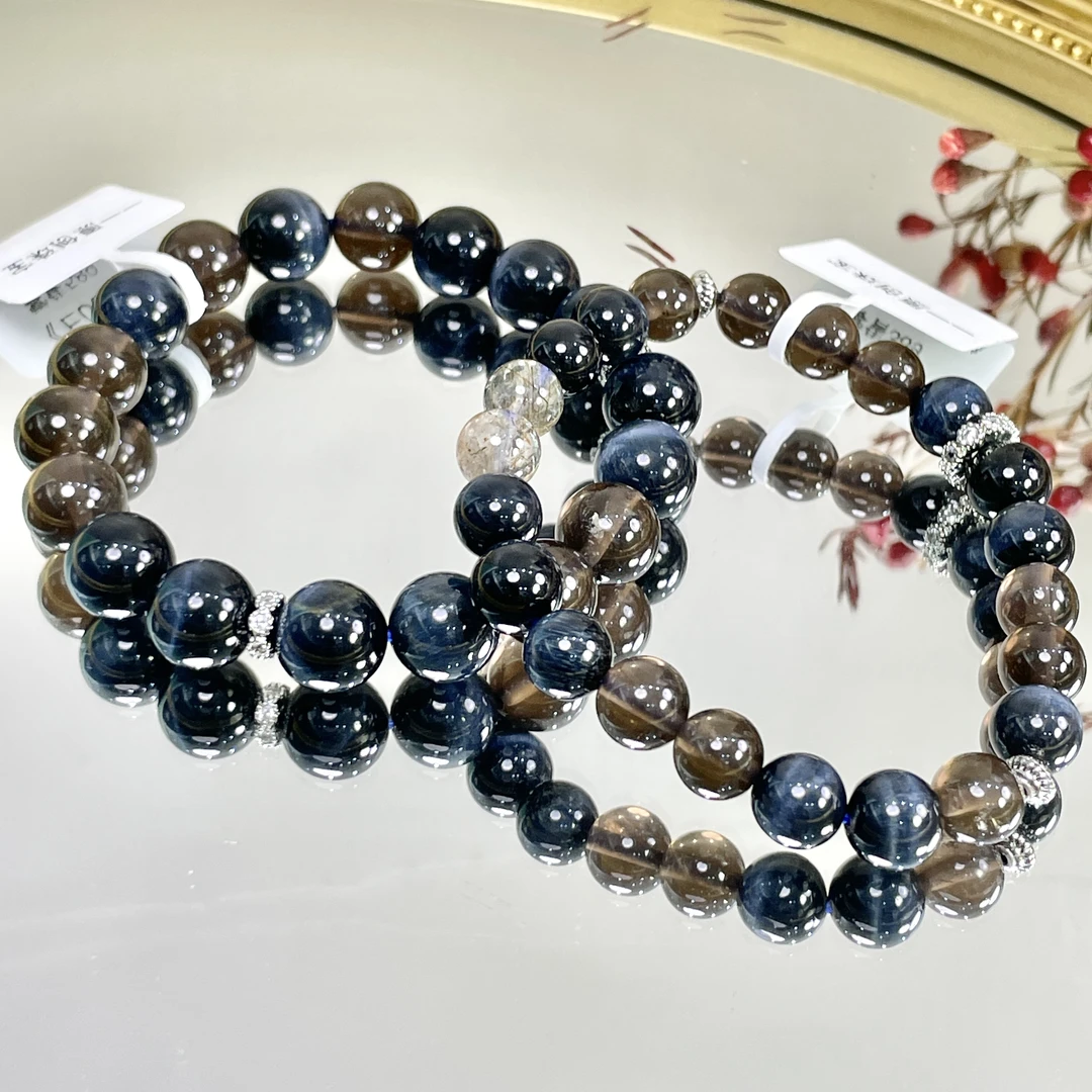 B519《茶水晶蓝虎眼》水晶单圈手链多样性发其一