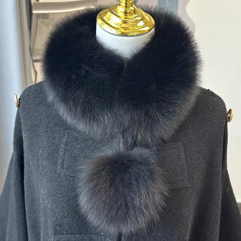 2024时尚百搭狐狸双面毛大毛球狐狸毛围巾狐狸毛领