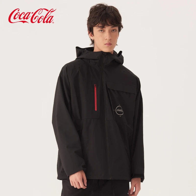 Coca-Cola/可口可乐户外冲锋衣男加棉秋冬保暖连帽防水冲锋衣外套
