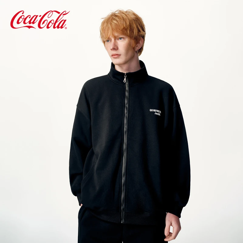Coca-Cola/可口可乐男士外套秋冬高级感潮牌针织立领美式印花夹克