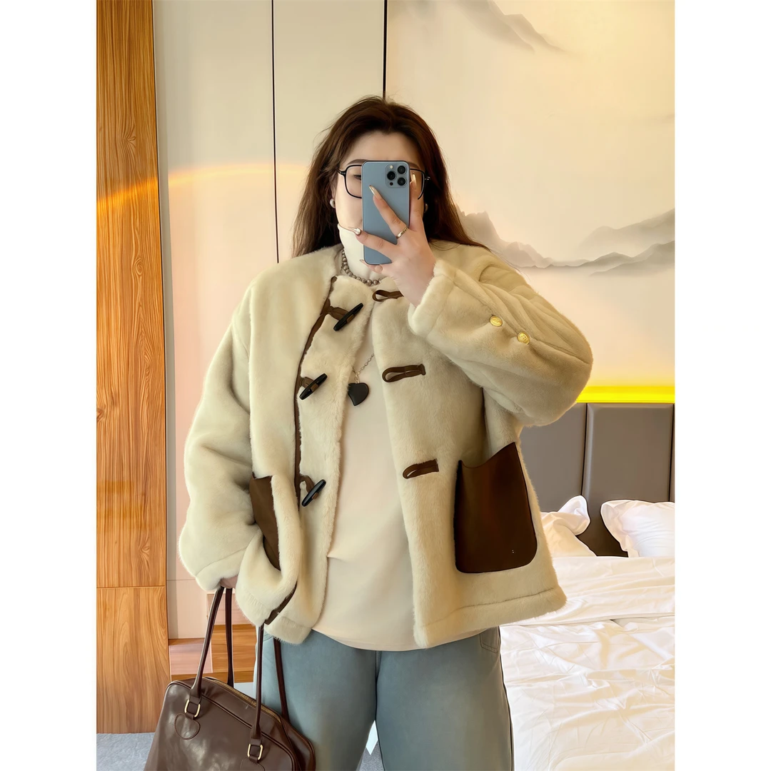 【晓晓家】断码捡漏~玛德琳莎 / 韩系焦糖色系仿兔貂外套12544花契