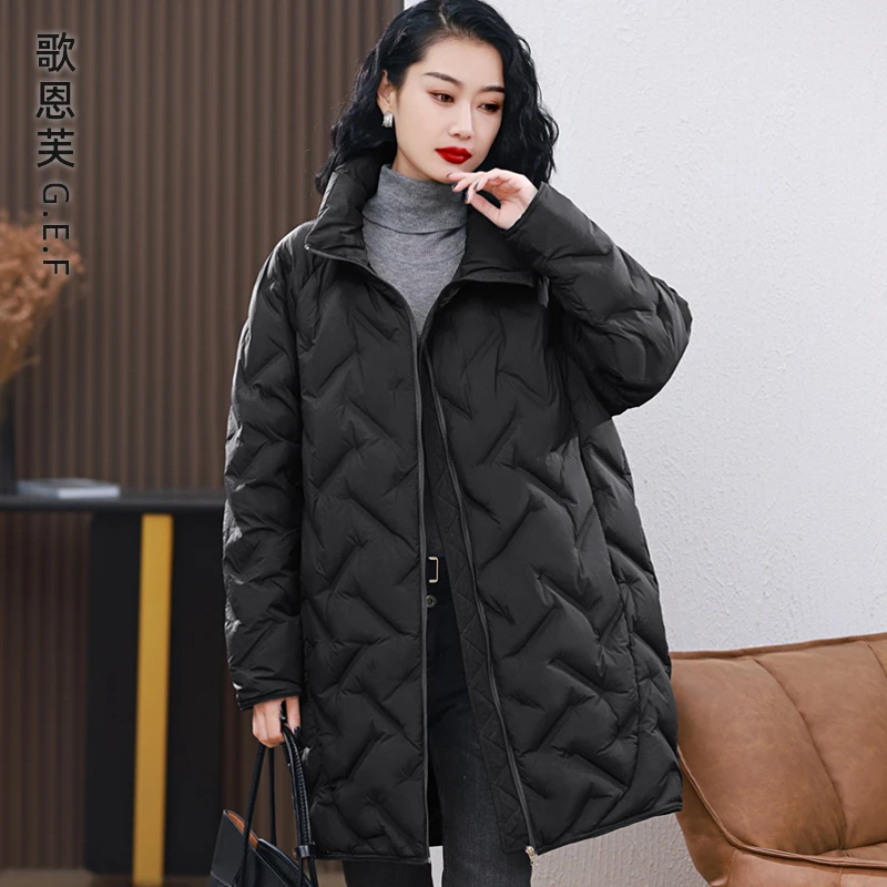 轻薄羽绒服女2023新款中长款白鸭绒时尚妈妈冬季休闲大码宽松外套