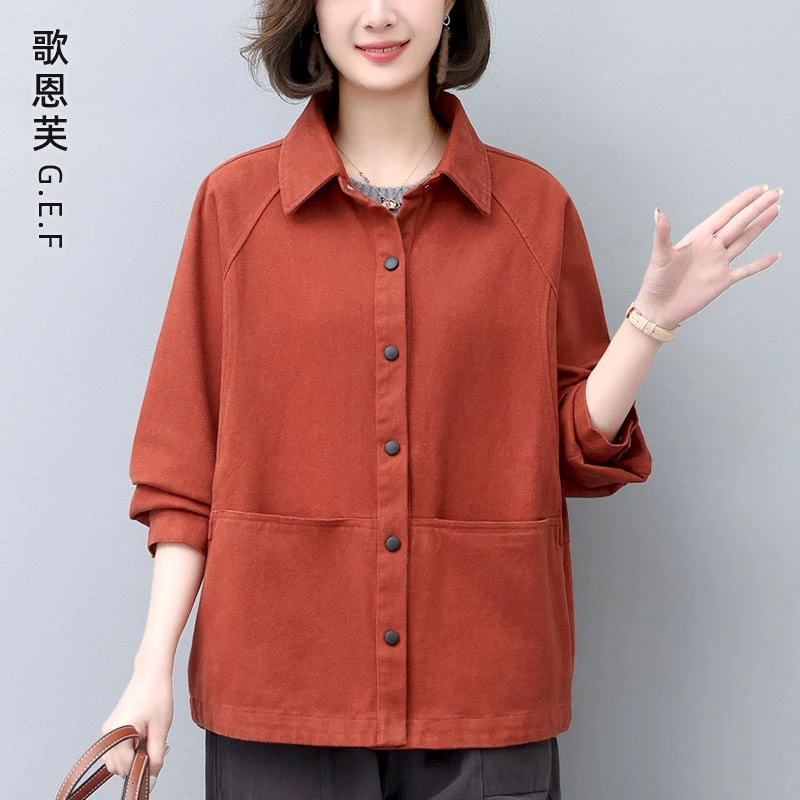 妈妈外套女春秋2025新款纯棉短款休闲洋气减龄中老年女装衬衫外套