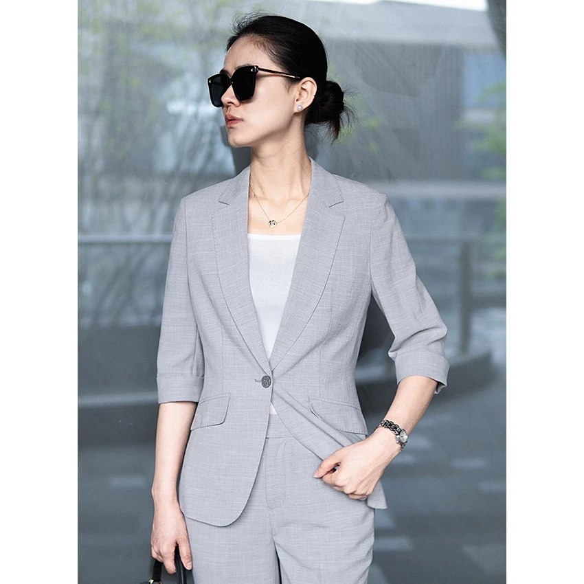 DANLUE/丹略夏季气质灰色西装套装女职业女装高级感高端西装薄款