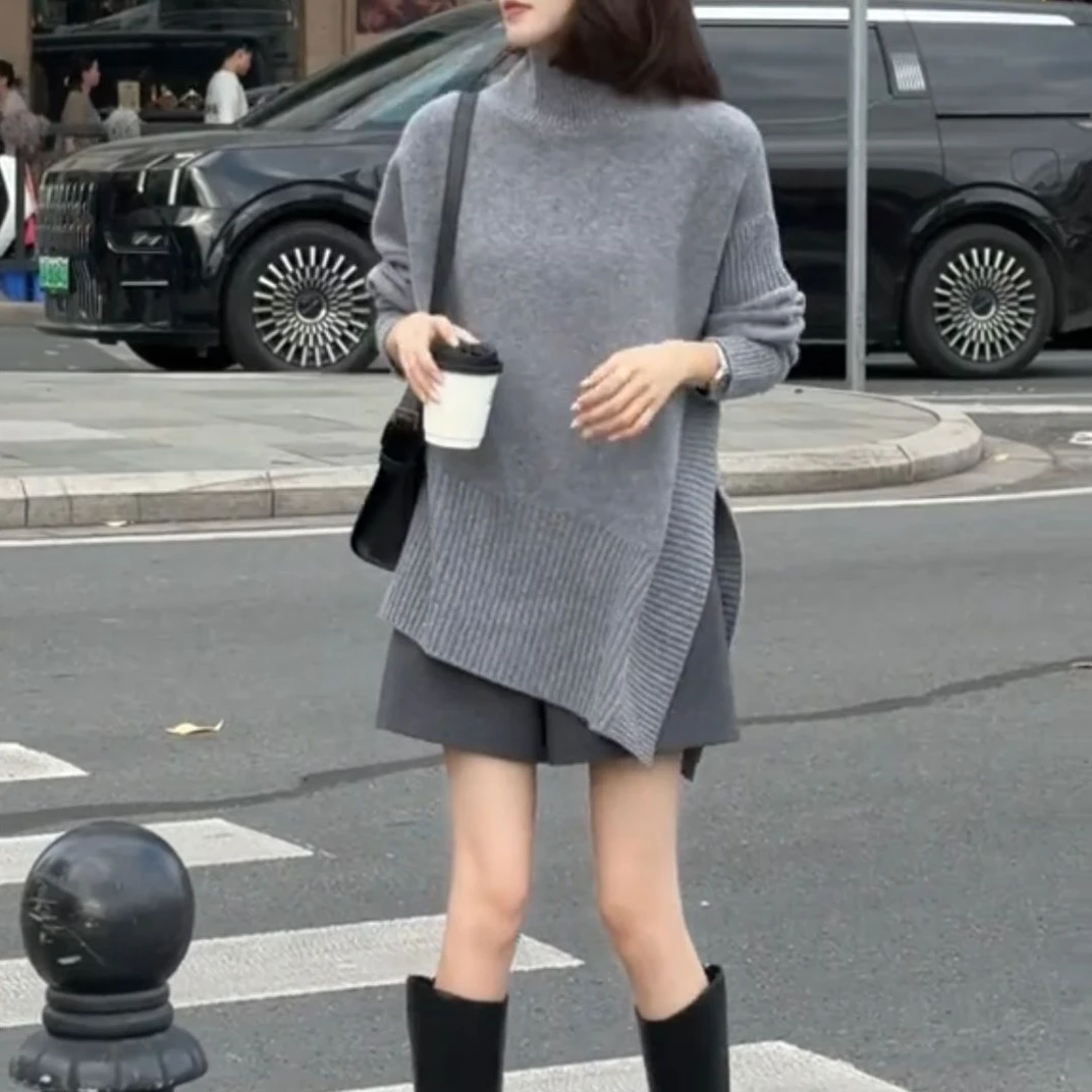 【针织衫】时髦高领设计感针织毛衣秋冬气质高级慵懒风外穿上衣X122