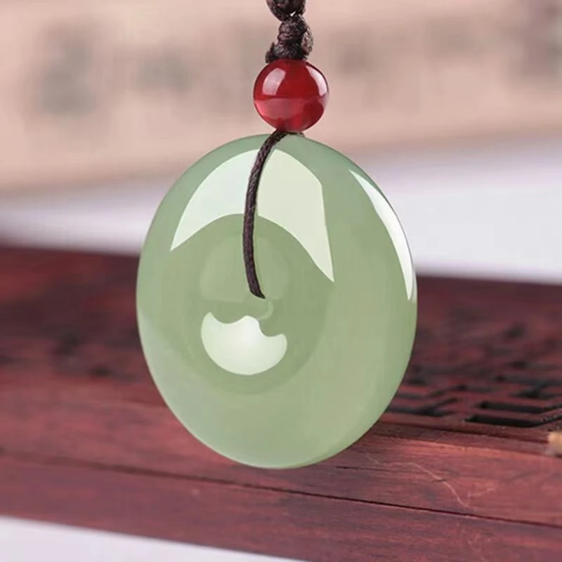 3CM圆形平安扣吊坠男女儿童绿色百搭项链湖水色情侣挂件项坠批发