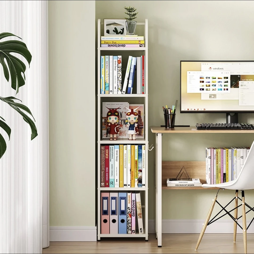 【转角小书柜】书本置物架简易落地墙角小书架小型铁艺多层夹缝架子