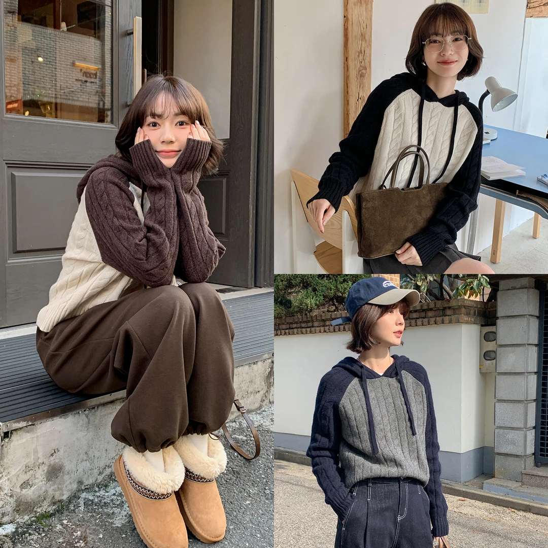 [现货]【牧场女孩】FS411S050撞色连帽毛衣