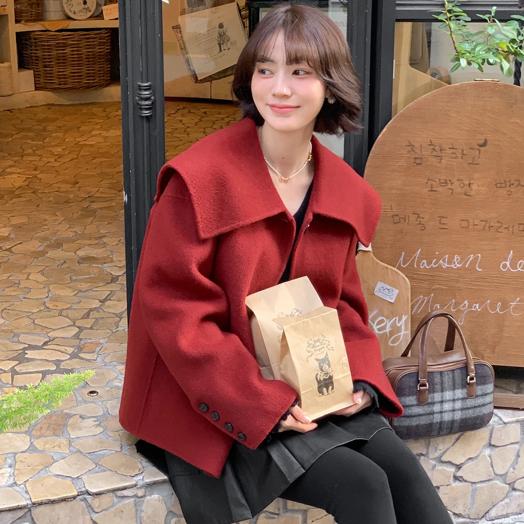 【现货】【玫瑰海岸】FS410W078海军领毛呢外套