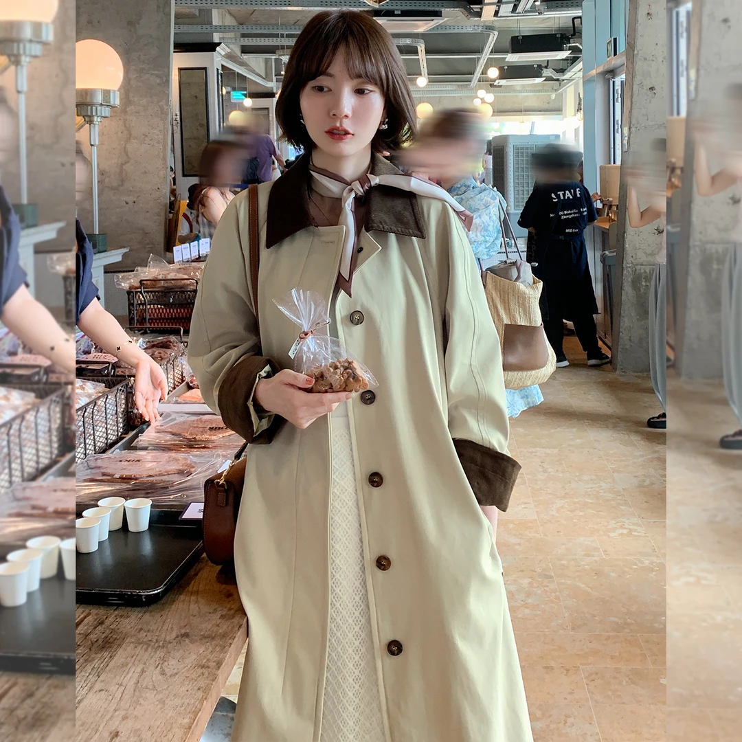 「现货」【巴黎旧梦】FS406W015撞色长款风衣