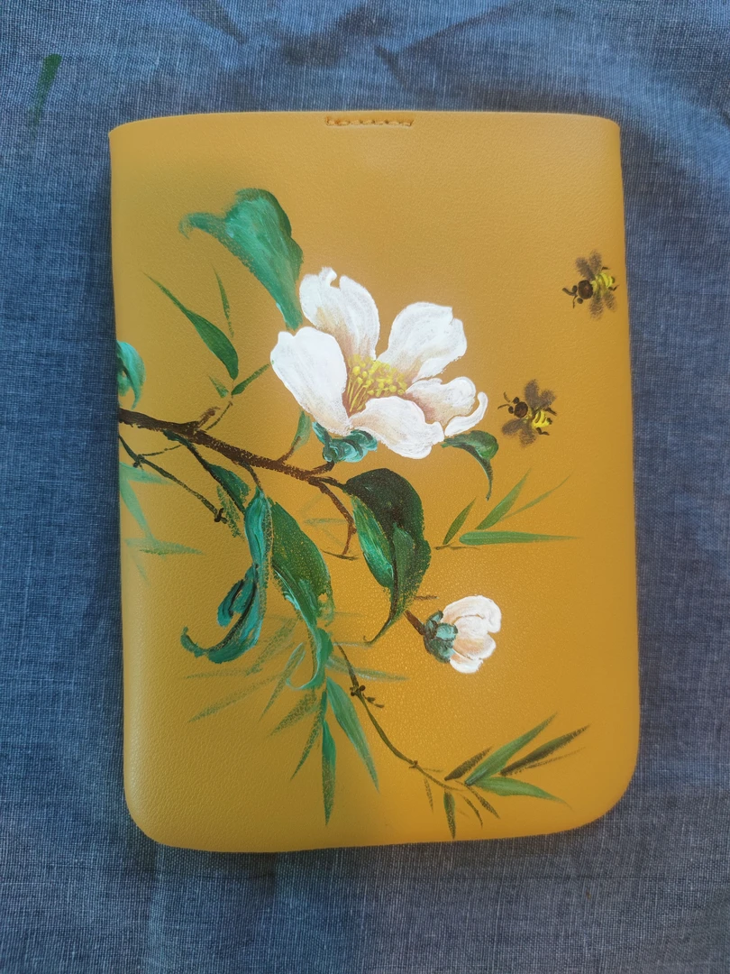 创意手绘山茶花真皮手机包包时尚国风百搭彩绘