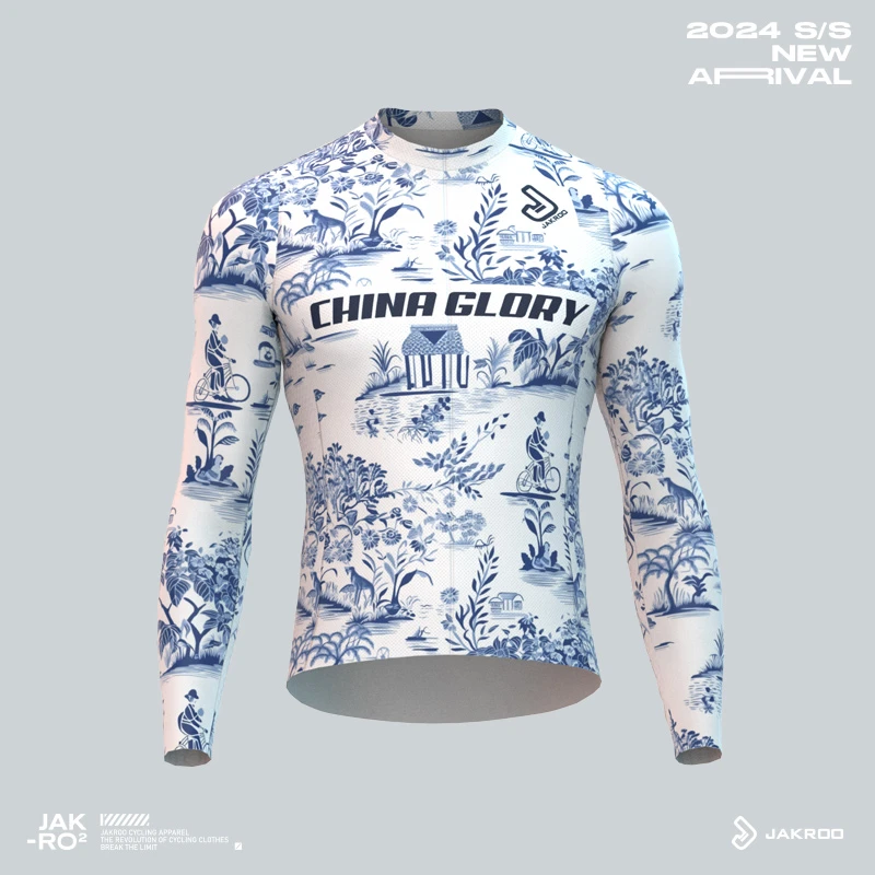 【粉丝专属】捷酷春夏新款华兴车队男士透气青花瓷骑行短袖车上衣