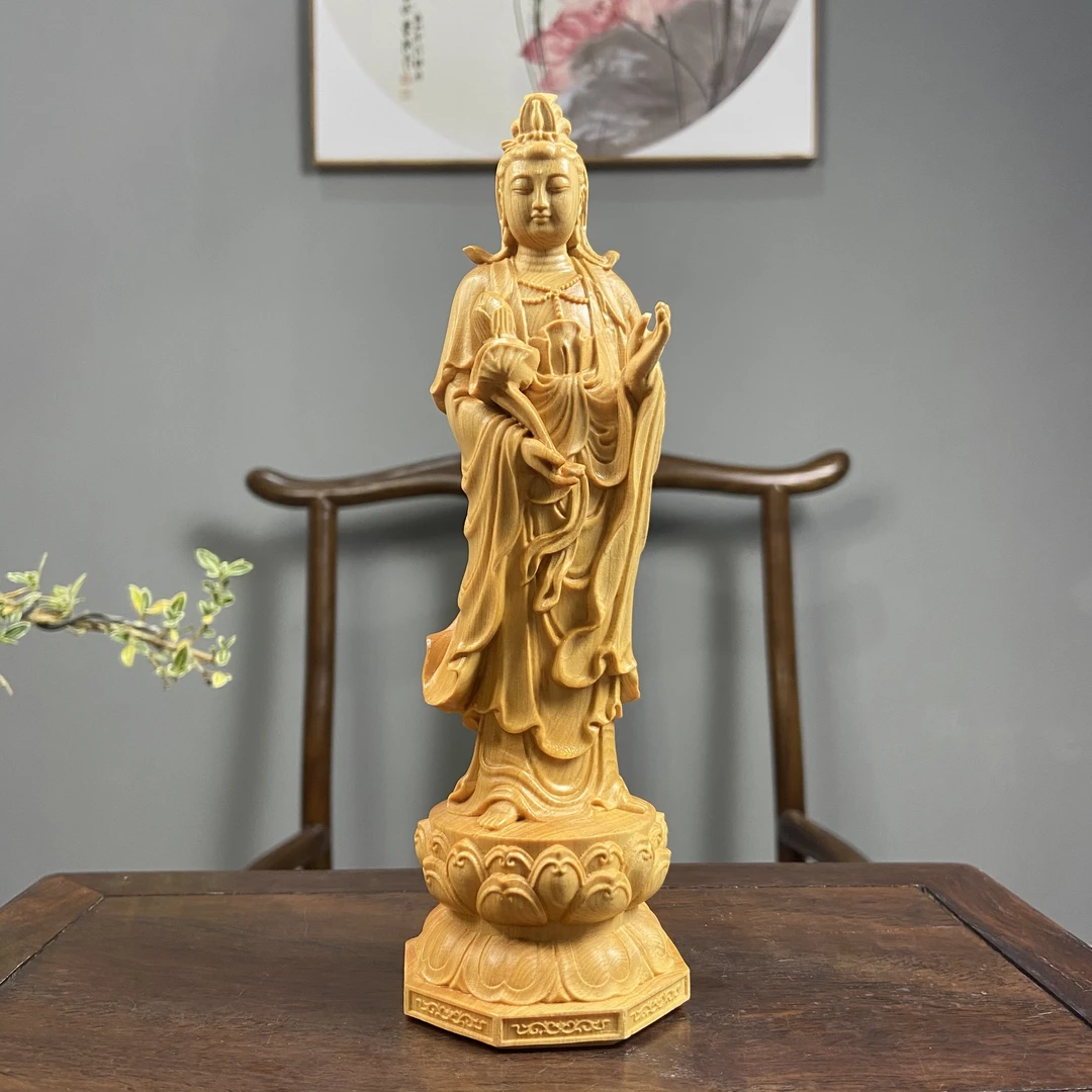 崖柏木雕大势至菩萨高20cm工艺品摆件家居饰品中式客厅摆件