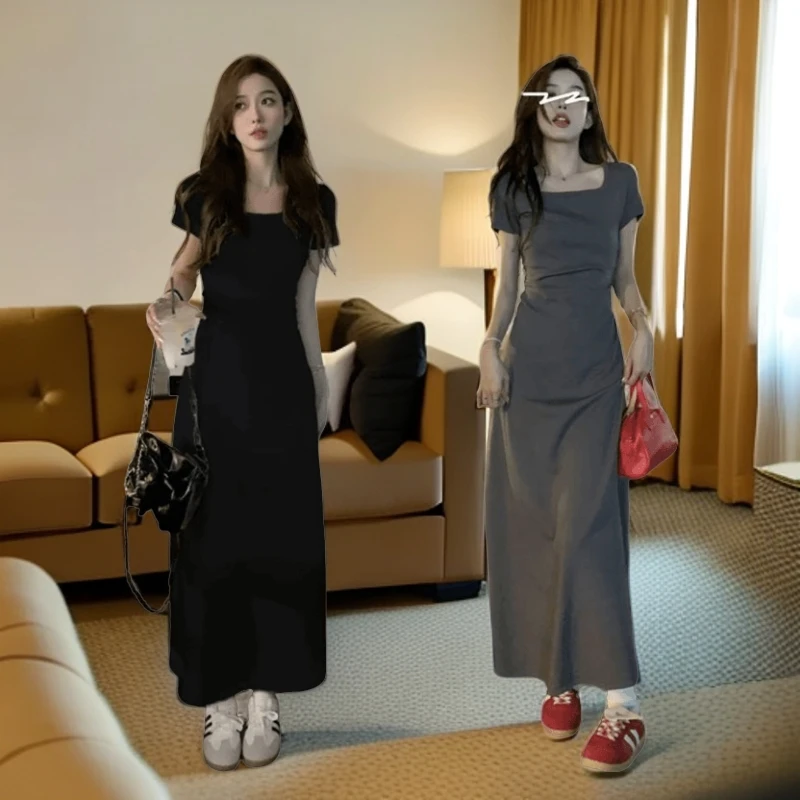 夏季简约法式连衣裙女新款韩版宽松显瘦百搭薄款气质中长款裙子女